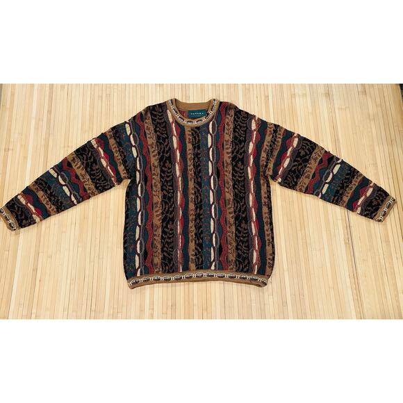 Tundra Canada Sweater Mens XL 3D Knit Coogi Style Textured Pullover Vintage 90s - Picture 1 of 12